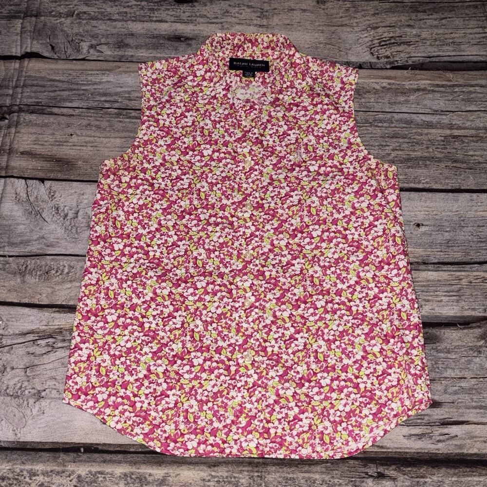 Ralph Lauren Polo Golf Top Women's Size 4 Sleeveless Button Cotton Floral Pink - Picture 1 of 7
